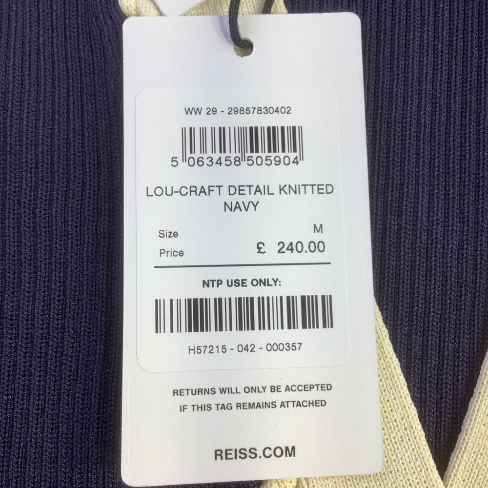 Reiss Lou-Craft Detail Knitted Navy Blue Cream V-Neck Maxi Dress Size M NWT - Picture 6 of 14